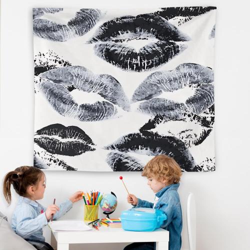 WNAGT Trendy Black and White Kiss Lips Tapestry Wall Hanging, Funky Makeup Wall Decor, Fashion Aesthetic Wall Blanket Decor for Girls Room College Dorm Makeup Room Beauty Room, 50x60 Inch