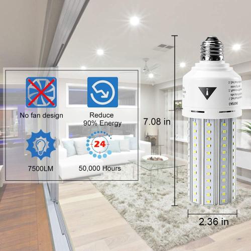 ZP 2 Pack 500W Equivalent LED Light Bulb 7500 Lumen 5000K Daylight White Bright E26/E27 Medium Base 60W Corn Light Bulbs for Outdoor Indoor Garage Warehouse Factory Backyard Street