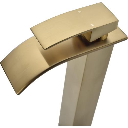Tall Bathroom Vessel Faucet Champagne Brushed Gold, Waterfall