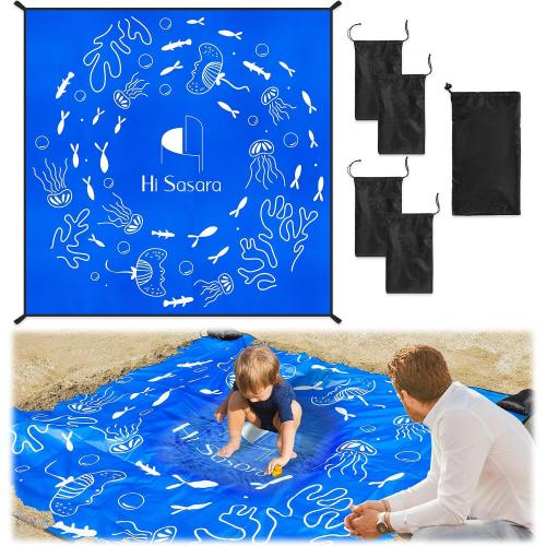 Hi Sasara 6.56 X 6.56 ft Beach Puddle Pool,Blue Ocean Pattern Baby Beach Portable Pool for Kids Boys and Girls (Blue)