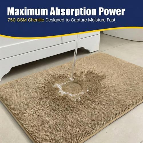 Muddy Mat® CloudStep Bathroom Rugs, Non Slip Bath Mats for Bathroom, Super Absorbent Memory Foam Chenille, Quick Dry Machine Washable Thick Toilet Rug for Shower Tub and Floor, Beige 20 x 30
