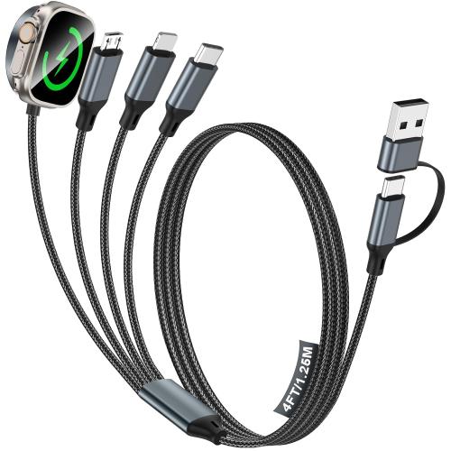 Travel Essentials,Multi Charging Cable for Apple Watch Charger/iPhone Charger/Samsung Charger,USB A & Type C Cable for iWatch Ultra/10-2/iPhone 17-11/Samsung S26-S20,Android Phone,Car[1.2M]-White