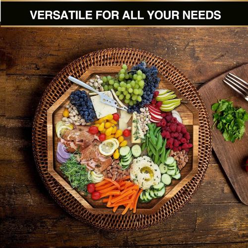 Wood Charger Plates & Trays, Wooden Tray For Food & Decor, Wooden Serving Board & Platter, 10’ x 10' Wood Tray & Serving Platters, Acacia Wood Plate Set of 2