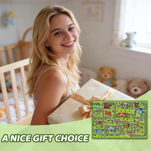 Rug Play Mat for Son, Non-Slip Town City Road Map Carpet for Daughter Playroom Bedroom, Son Play Mat Track Road Rugs, 59x39.4 inch