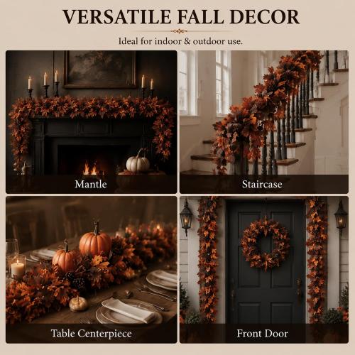 2 Pcs 6 ft Fall Mantle Garland Neutral Halloween Autumn Home Decor