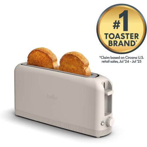 bella 2 Slice Slim Toaster, Fits-anywhere  Kitchenware, 6 Setting Shade Control with Reheat & Cancel Buttons, Fits sourdough, 10  Long Slot, Anti Jam & Auto Shutoff, 900 Watt, Oatmilk