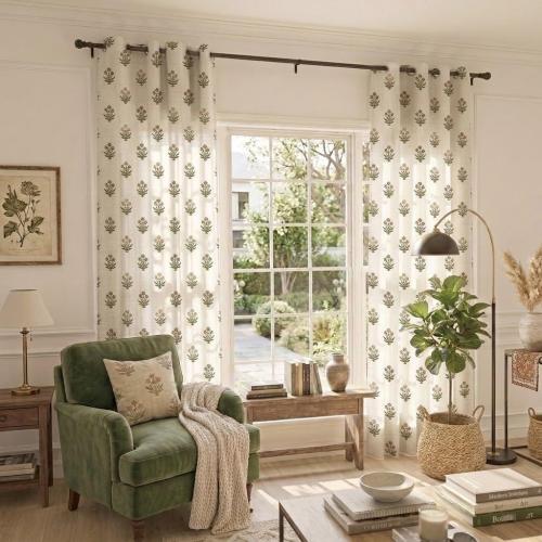 Brown Curtains 96 Inches Long 2 Panels Set,Sheer Patterned Floor to Ceiling Bay Window Curtains for Living Room
