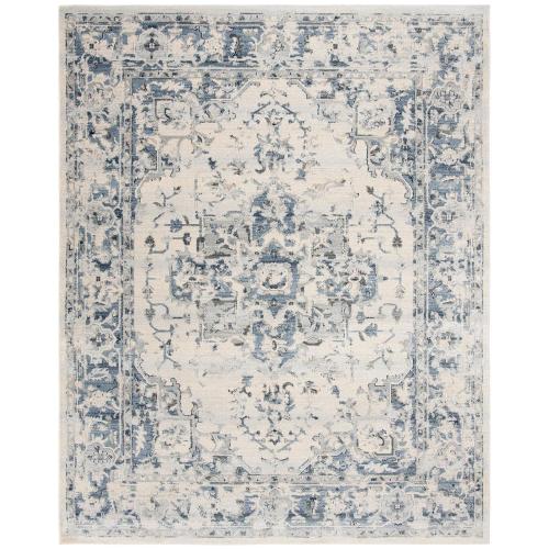 Charleston Ivory/Navy 9 ft. x 12 ft. Distressed Border Area Rug