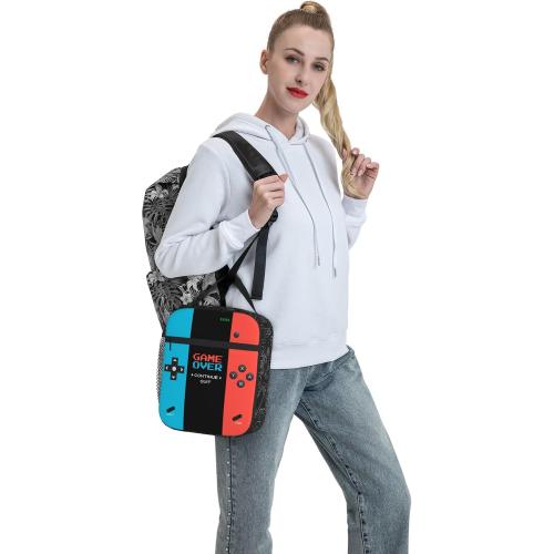 Game Insulated Lunch Box,Game Console Kids Lunch Bag For Boys Girls,Reusable Portable Kids Boys Gamer School Lunch Box With Detachable Handle (Game Neon Red & Blue)