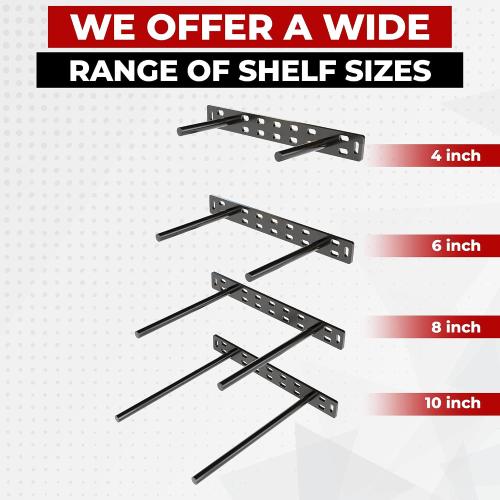 Set of 2 Floating Shelf Brackets 11 inch Multiple Mounting Location Baseplate/Heavy Duty Black Painted Mild Steel Bracket Hidden Wall Shelves Support Hardware Mount Kitchen/Nursery Decor (4 inch Rods)