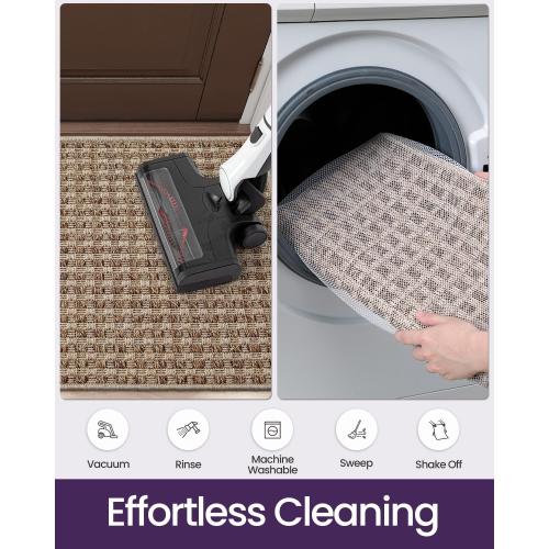 DEXI Dirt Trapper Door Mat, 31x48 Washable Doormat, Dirt Resistant and Absorbent, Easy Clean Low-Profile Floor Rugs for Entryway, Front Door, and Inside Entrance, Checkered Beige