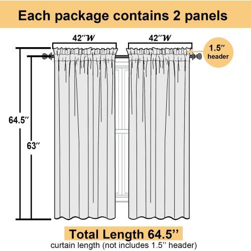 Hot Pink Sheer Curtains 63 Inch Length 2 Pcs, Solid Voile Long Light Filtering Curtains for Living Room, Dual Rod Pocket Home Decor Drapes for Bedroom Dining Room, Each Panel 42 W x 63 L
