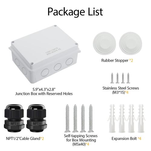 LeMotech Junction Box, Electrical Box IP65 Water Resistant Dustproof ABS Plastic Project Enclosure for Electronics White, External Size 5.9 x 4.3 x 2.8 inch