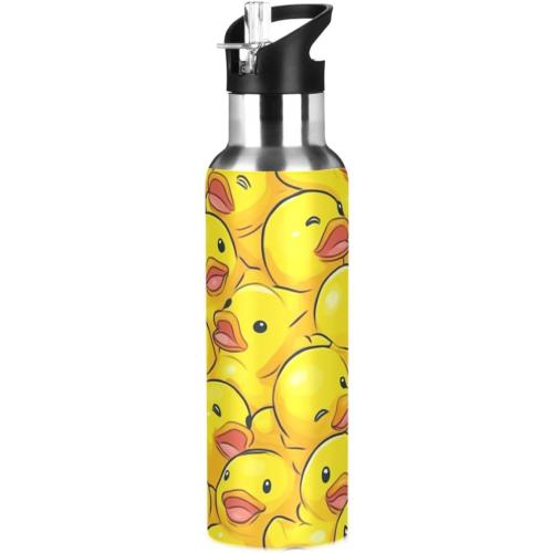 MISSING PART AND.  The sticker is removed from the halfway ‼️point. Kcldeci Cartoon Rubber Ducky Sports Water Bottle 20 Oz Straw Lid Leak Proof Vacuum Insulated Stainless Steel Hot Cold Double Walled Thermo Mug Tumbler Travel Cup Standard Metal Canteen
