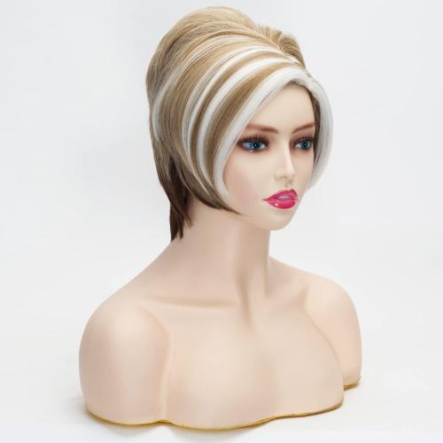 Coraline Short Pixie Wig Blonde Mixed Vintage Women Updo Bob Sythetic Realistic Party Wig