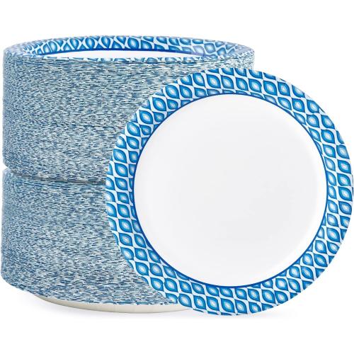 MUCHII 8.375 Inch Disposable Paper Plates, 300 Count Soak and Cut Proof Printed Paper Plates for Daily Use, Holiday for Family Gatherings, Parties, Picnic