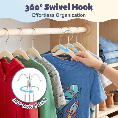 HOUSE DAY 14 Inch Kids Velvet Hangers 50 Pack, Durable Big Kid Hanger Beige