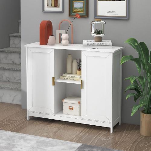 TaoHFE Color White Buffet Cabinet with Storage,Wooden Narrow Sideboard Entryway Cabinets,Modern White Cabinet with Doors Credenza