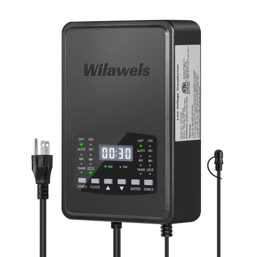 300W Low Voltage Landscape Transformer, 2 Zone Independent Control Landscape Lighting Transformer, 120VAC to 12/14V AC Low Voltage Transformer with Timer & Photocell Sensor ETL Listed D22LT06
