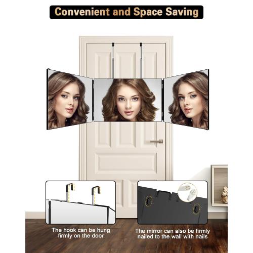 JUSRON 360 Viewing Angle Self Hair Cutting Mirror, Clear Anti-Fog HD Glass (Black Without LED Without Accessories)