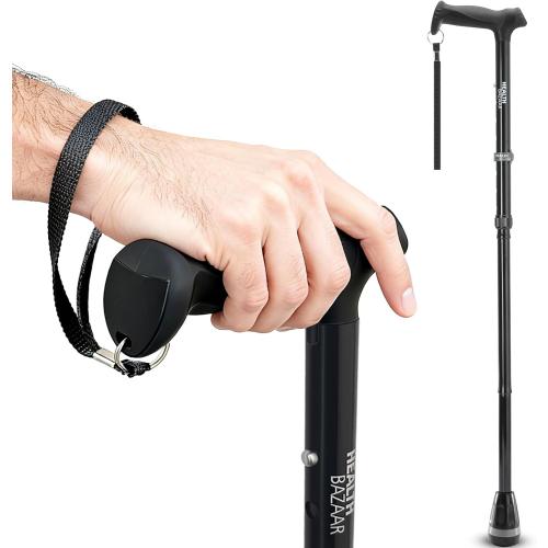 HEALTHBAZAAR All Terrain Walking Cane for Men & Women, Lightweight, Foldable, Adjustable, Shock Absorption, Collapsible Walking Stick for Seniors & Adults | HealthBazaar