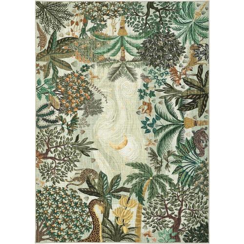 GarveeHome 6x9 Area Rug Jungle Green Washable Rugs for Living Room Bedroom, Soft Low Pile Non Slip Accent Floor Mat Animal Print Tiger Throw Rug Indoor Carpet Dining Room Playroom