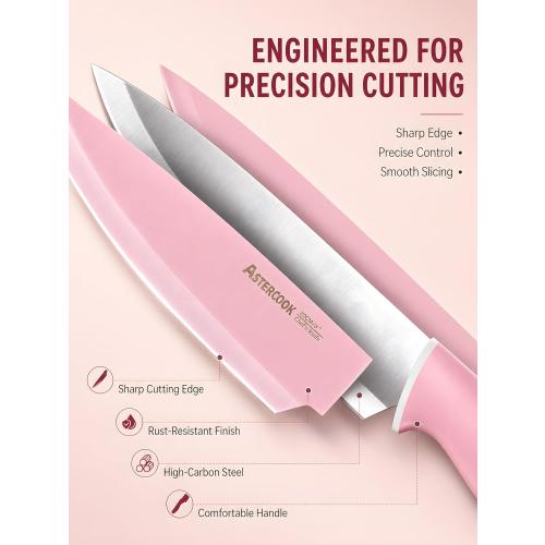 Astercook Knife Set with Clear Block and Sharpener 22Pcs Pink