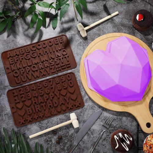 Patelai Heart Silicone Molds Set 3D Breakable Chocolate Silicone Heart Cake, Letter and Number Chocolate Molds for Valentine‘s Day Baking Home and Kitchen Candy DIY Making Tools(Purple)