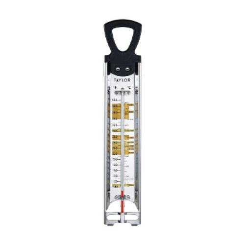 Taylor Candy Deep Fry Analog Kitchen Cooking Thermometer: Stainless Steel, Clip Mount, 100-400°F, Reads Celsius & Fahrenheit