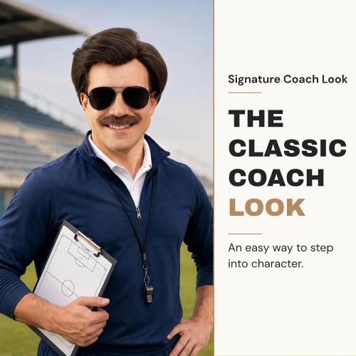 Short Brown Men Wig with Msutache and Sunglasses for 70s 80s Costume Cosplay Halloween Party