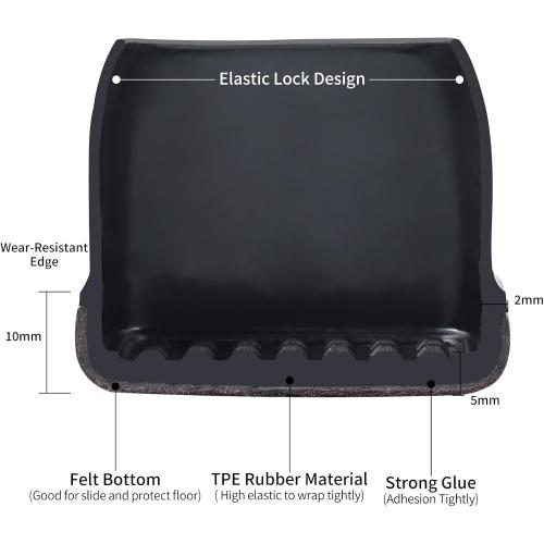 16PCS Small Rectangular Chair Leg Floor Protectors with Felt Pads, Black