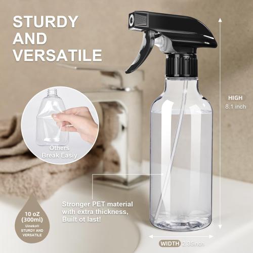 Uineko Empty Spray Bottles, Mist & Stream, Heavy Duty Sprayer, 2-Pack 10 Oz