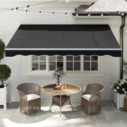 Outsunny 10' x 8' Electric Awning, Retractable Awning, UV Protection Sun Shade Shelter with Remote Controller and Manual Crank Handle for Deck, Balcony, Yard, Black