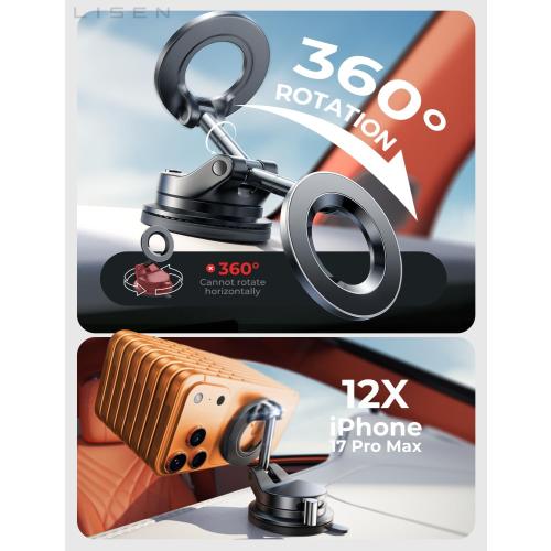 LISEN for MagSafe Car Mount [3800gf Strong Magnet&90 LBS Suction] 360° Adjustable Vacuum Magnetic Phone Holders for Your Car, for iPhone 18 Pro Max 17 16 15 14 13 12 Plus Air for Shower All Smartphone