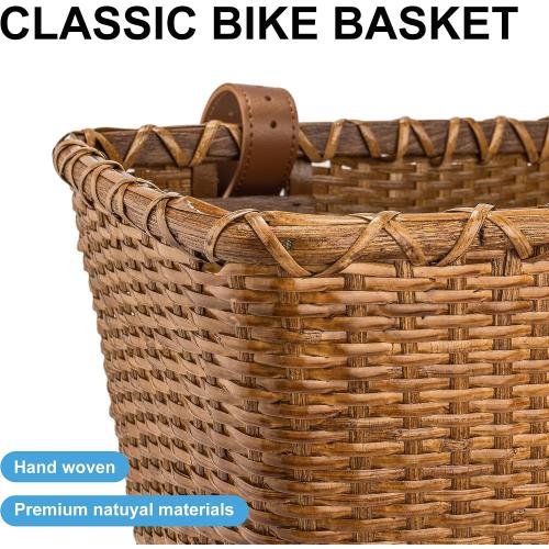 Bike Basket, Handmade Rattan Bicycle Baskets, Front Bike Baskets for Women’, Retro Style Bike Baskets for Adult Bikes