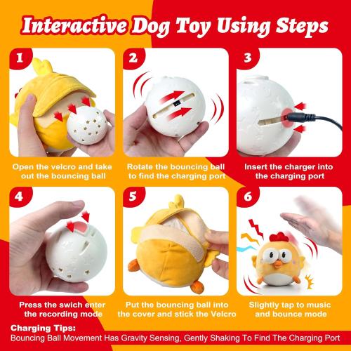 GUKCO Interactive Dog Toys, Moving Ball Toy with Jumping & Music(Chick)