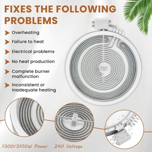 Upgraded WB30X24111 WB30T10133 Range 9 Dual Radiant Surface Element Compatible with G-E Hot-Point Electric Range 9 inch Dual Surface Burner Element, Replace 2512343818-1