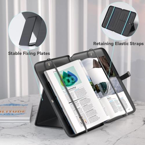 KDD 3 in 1 Book Holder Stand for Reading, Portable Desktop Bookstand with Mesh Storage Bag, 3 Pen Slots & Adjustable Straps, Lightweight Book Sleeve Fits Tablets, E-Readers, Cookbooks & Sheet Music (Set of 2)
