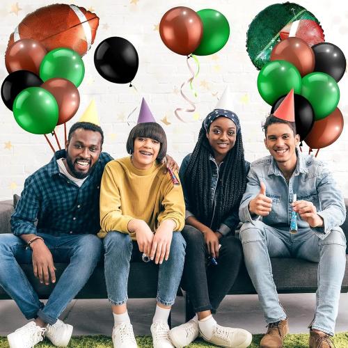 Skylety 97 Pcs Football Balloons Arch Set 6 Football Field Foil Balloons 90 Latex Airballoon and Long Airballoon Strip for Sport Themed Birthday Party Decorations(Black, Green, Brown)