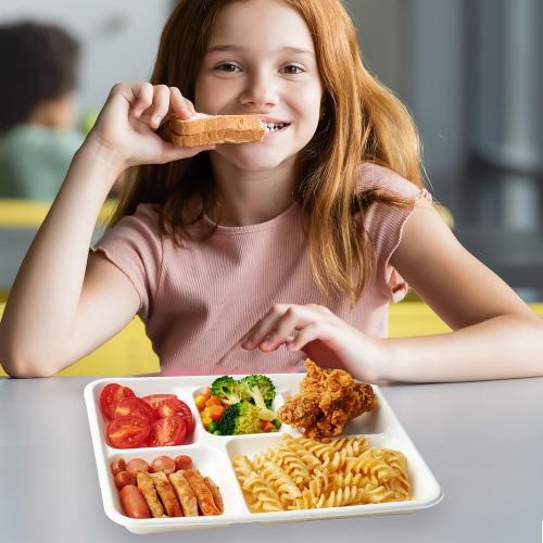ECOLipak Compostable Disposable 125 Compartment Paper Plates, 10.25inch