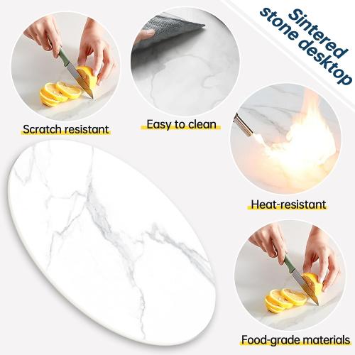 ZL ZELing Round Sintered Stone Table Top 23.6,Replacement Table Top for Indoor & Outdoor - Heat/Scratch Resistant Waterproof Ceramic DIY Desktop,Patio/Balcony/Bistro/Café & Dining Room (White)