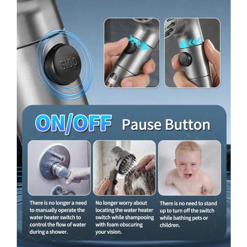 Ion Drops Filtered Shower Head with Handheld, High Pressure Water Flow Filter Showerhead for Hard Water Boosting with ON/OFF Switch and Rotatable Head (Silver gray)
