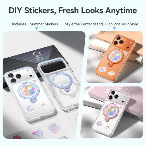 Summer Series 360 Spin Stand for iPhone 17 Pro Case (Compatible with MagSafe) [Military Drop Protection] Magnetic Clear Shockproof Protective for 17 Pro Phone Case 6.3'', Blue