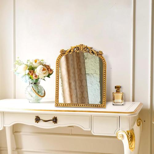 Vintage Makeup Mirror, 12.1x 9.8 Gold Arched Vanity Mirror