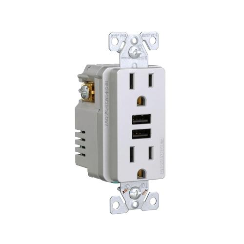 3.6A USB Type A Charger with TR Duplex Receptacle 15A/125V, Silver Granite