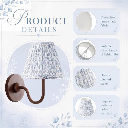 Vihose 2 Small Pleated Lamp Shades Blue Tree Slant Clip on 3x5.5x4.7
