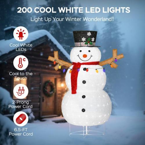 5ft Lighted Pop-up Snowman Outdoor Christmas Lawn Decor, 60 Large 3D Snowman Holiday Decoration with White 200 LEDs for Lawn, Yard, Garden