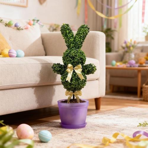 Artificial Bunny Shaped Topiary Tree Rabbit Shaped Topiary Trees with Ground Artificial Faux Fake Spike Pla Easter Boxwood