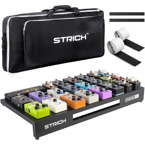 STRICH Guitar Pedal Board Extra Large Size, Aircraft Grade Aluminum 2.9lb Lightweight Pedalboard 25'' x 12.7'' x 2.83'' Effect Pedals board with Carry Bag, STANDARD 25 (Angled)