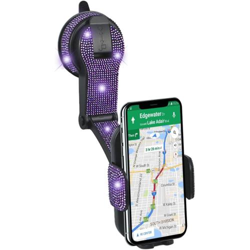 360 Degree Rhinestone Suction Mobile Phone Mount, Purple